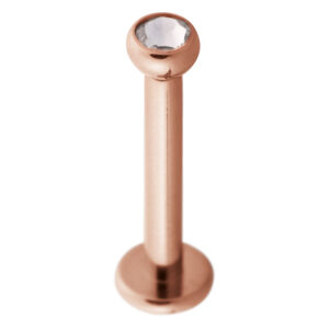 Labret en or rose en acier chirurgical avec boule en cristal clair sur fond blanc