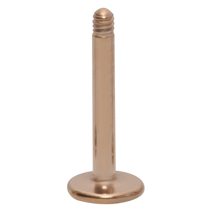 Labret en or rose en acier chirurgical Labret en or rose avec filetage externe sur fond blanc