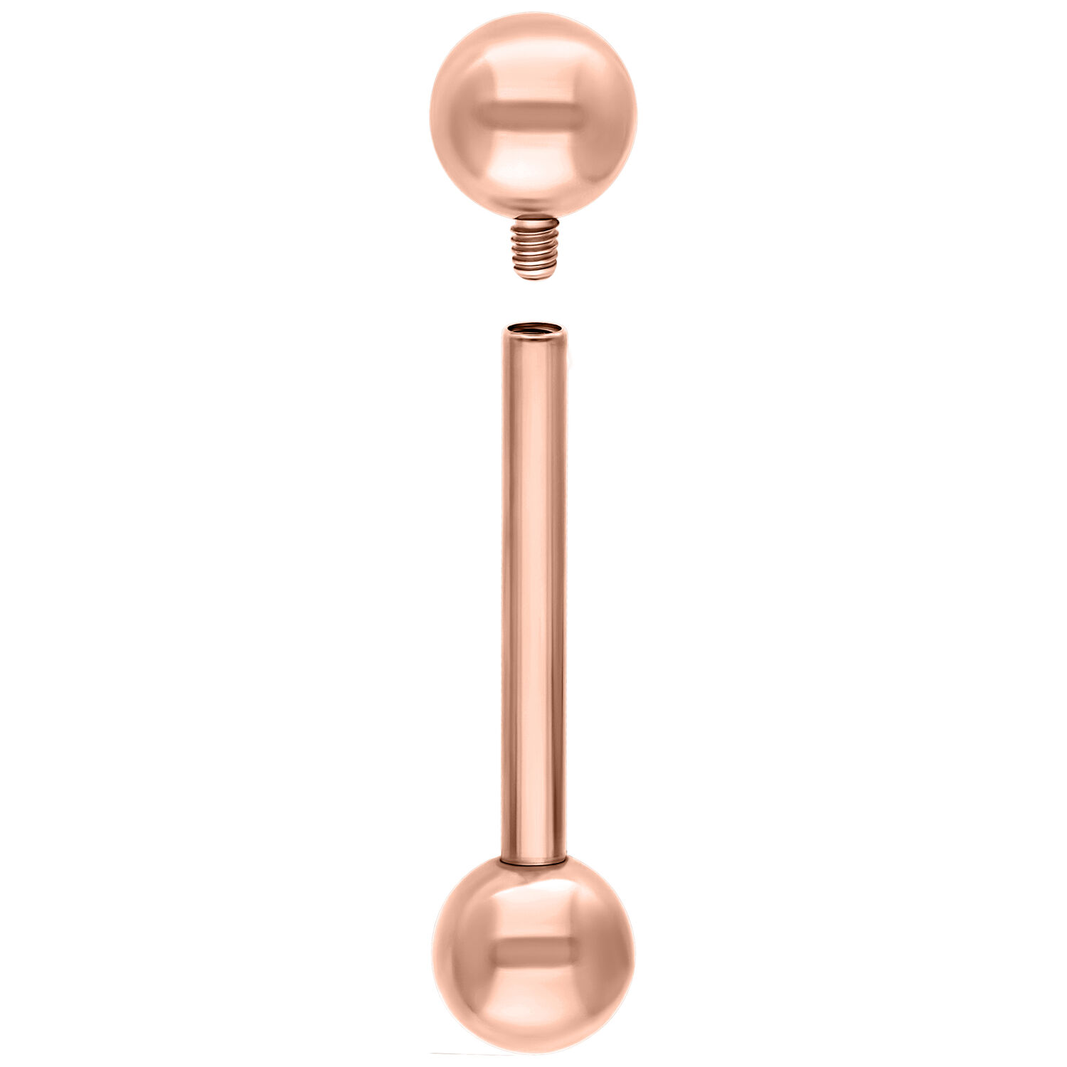 Micro Barbell en Titane Rosé 1,2 mm Micro Barbell rosé avec deux boules, une amovible, sur fond blanc