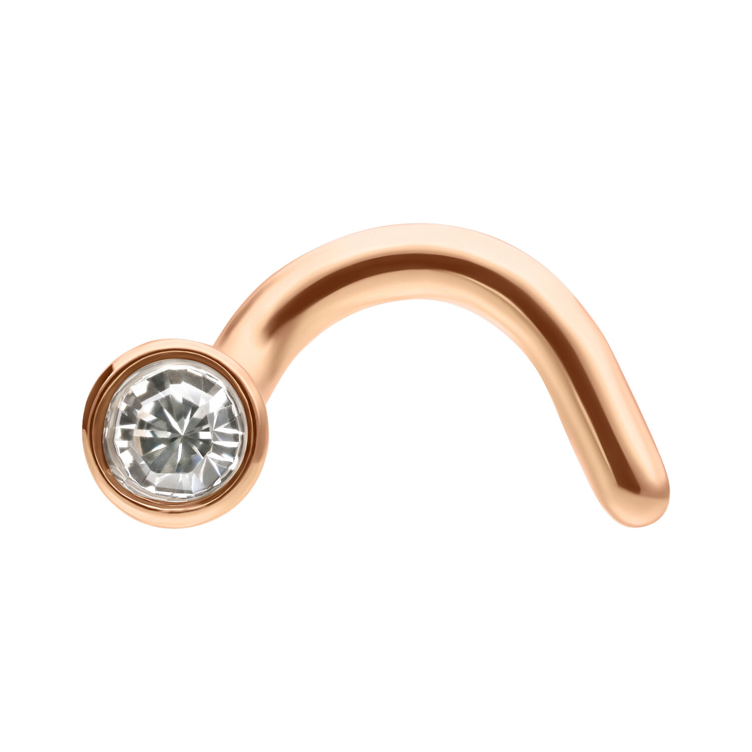 Clou de nez en or rose avec cristal Clou de nez en titane or rose avec cristal clair scintillant sur fond blanc