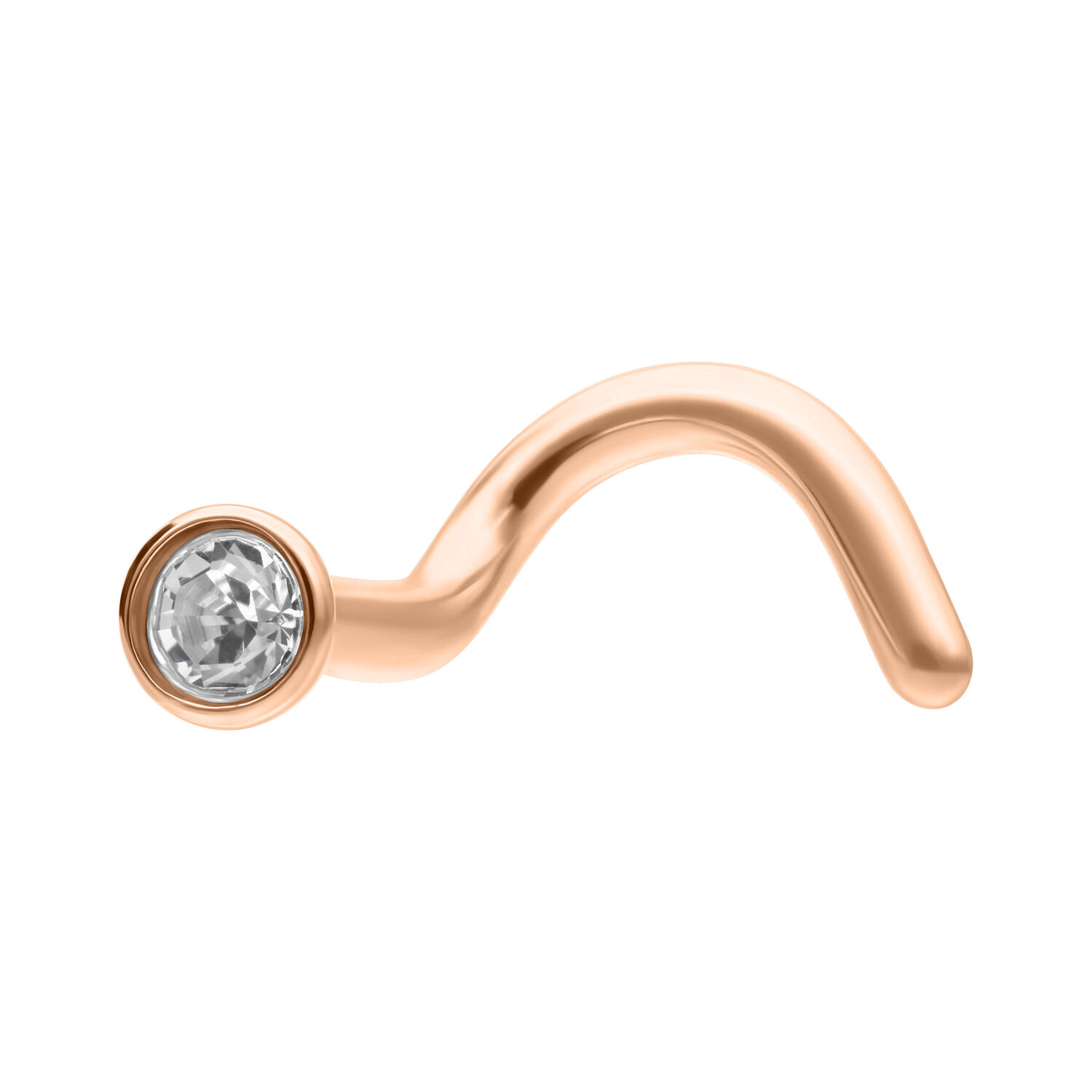 Clou de nez en titane avec cristal clair Clou de nez en titane rosé avec cristal clair sur fond blanc