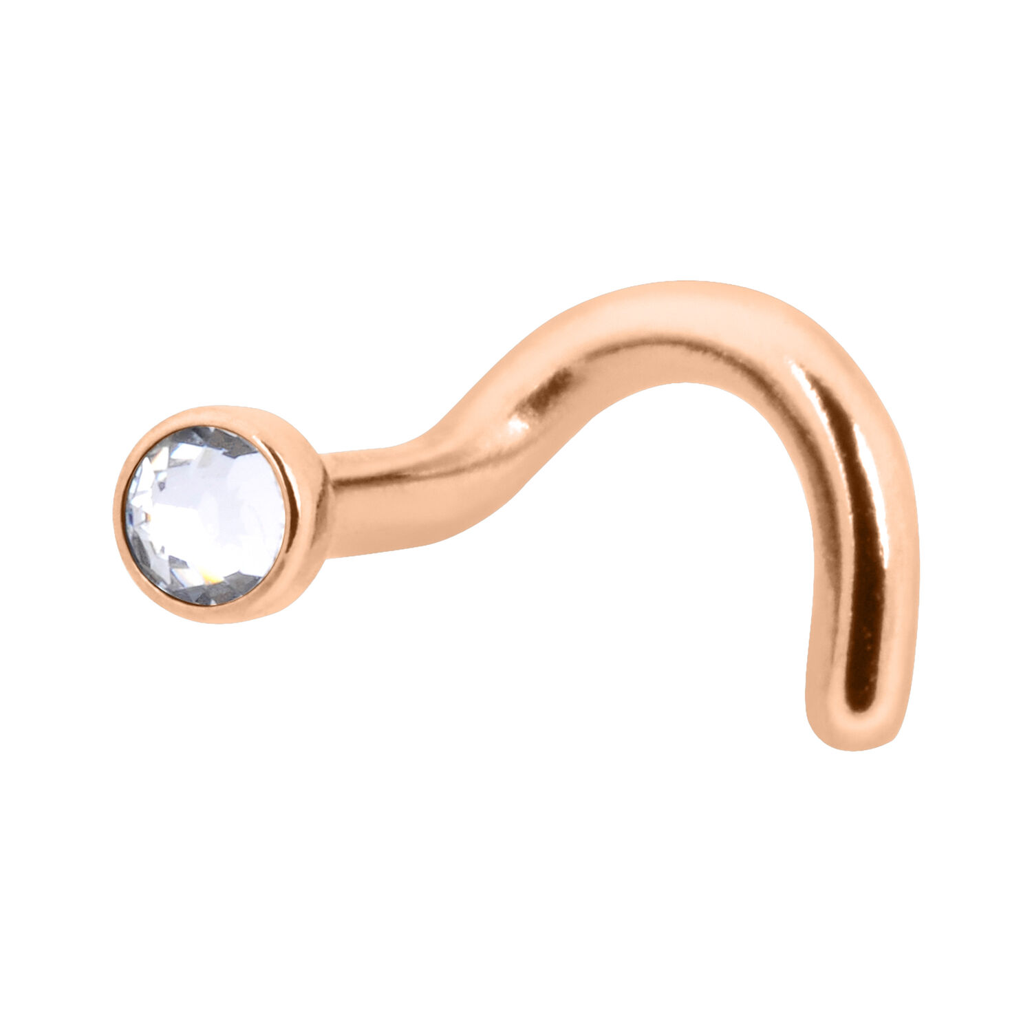 Clou de nez en titane avec cristal Clou de nez en titane rosé avec cristal clair sur fond blanc