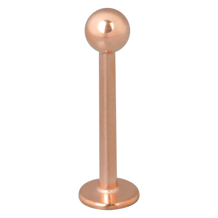 Labret en or rose avec boule en acier chirurgical Labret en acier chirurgical or rose avec boule sur fond blanc
