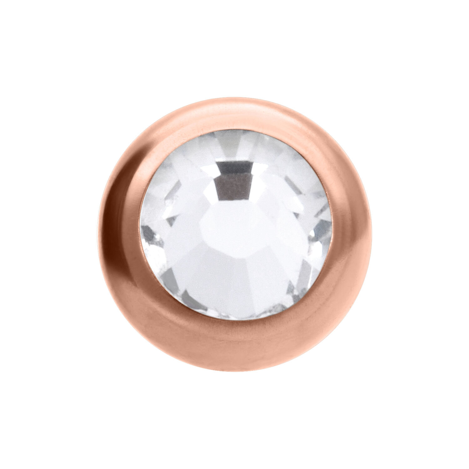 Embout de piercing rond en rose doré avec cristal clair sur fond blanc