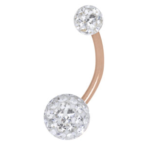 Piercing nombril avec pierres cristallines et tige en or rose