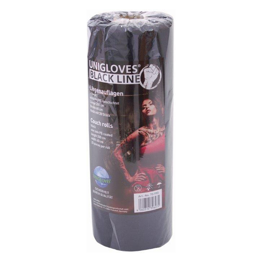 Rouleaux de canapé noirs pour studios de tatouage Rouleaux de canapé noirs de Unigloves, rouleau emballé avec étiquette