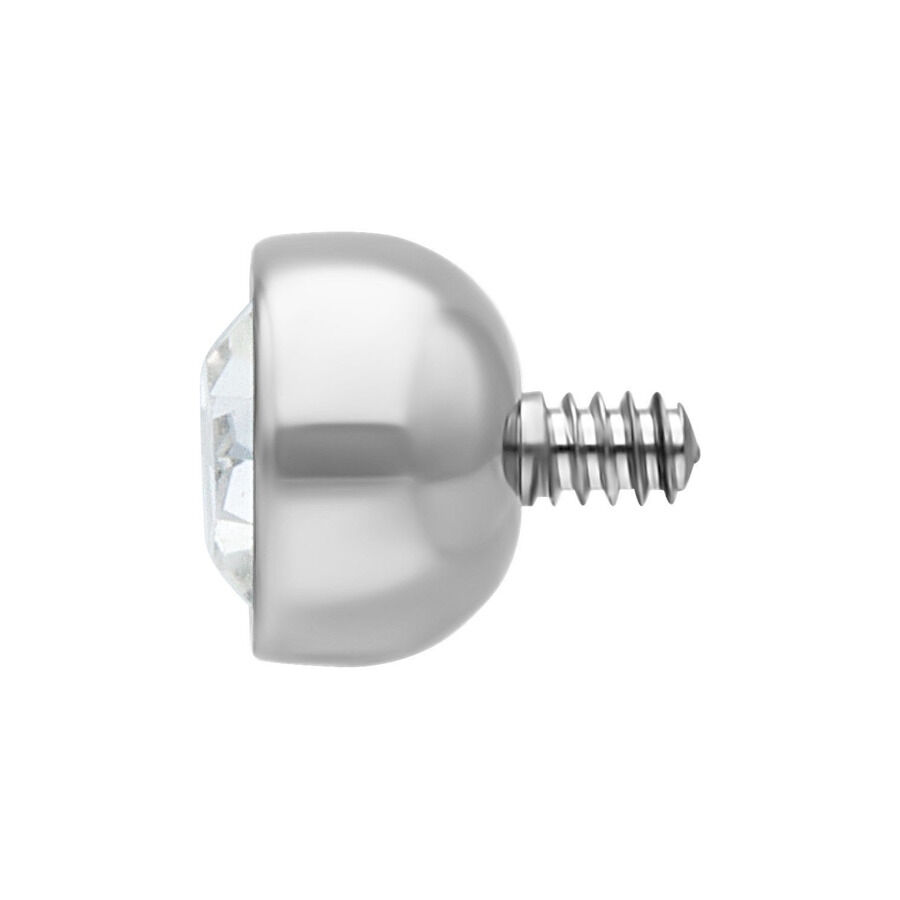 Embout de piercing en titane argenté avec cristal Embout de piercing en titane argenté avec cristal clair sur fond blanc