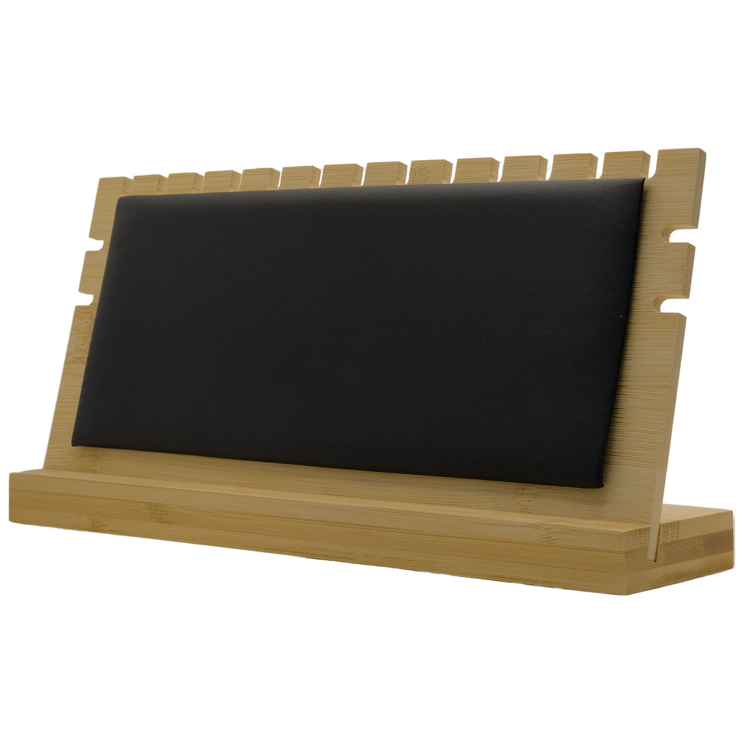 Présentoir à colliers en simili cuir noir Présentoir à colliers en simili cuir noir sur support en bois