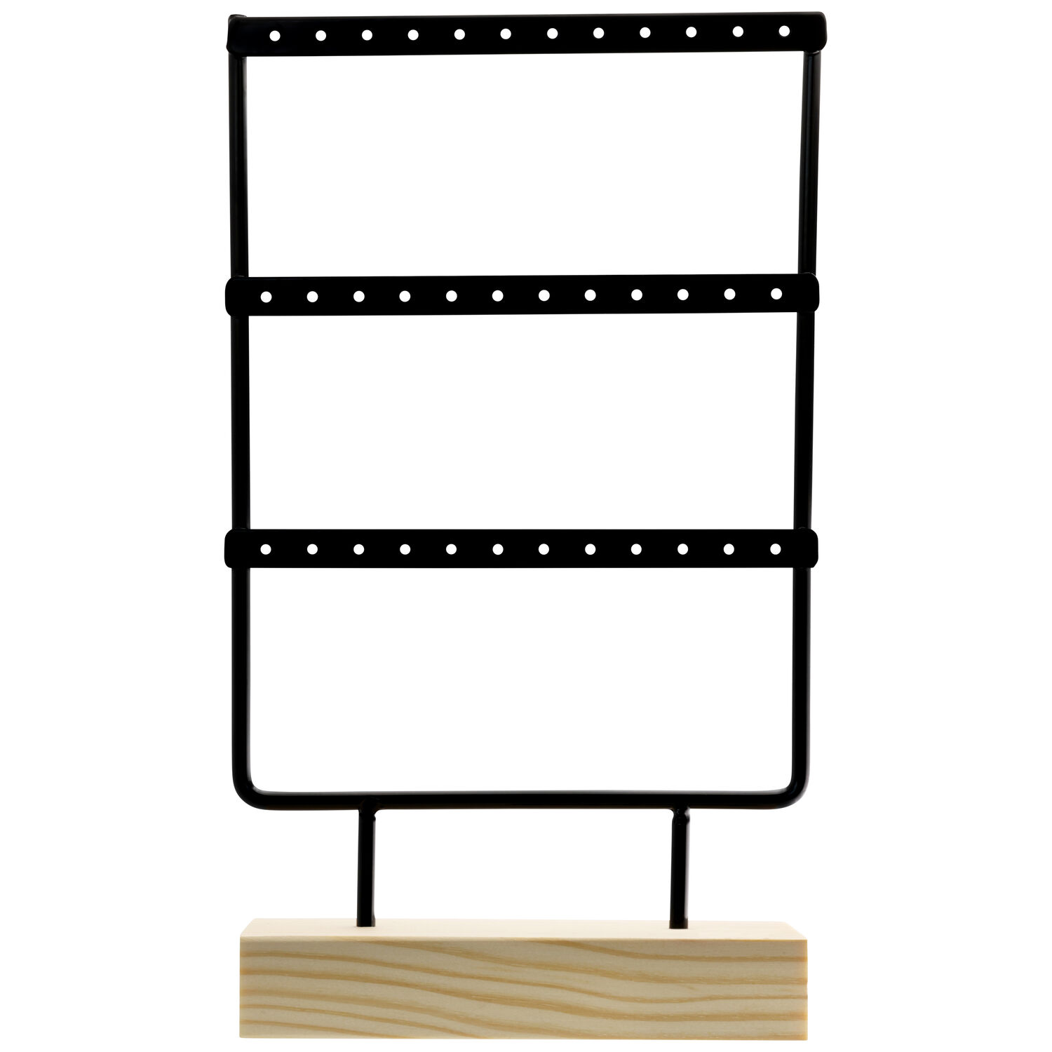 Support d'affichage noir pour Little Hoops Support en métal noir sur socle en bois clair, avec trous pour boucles d'oreilles