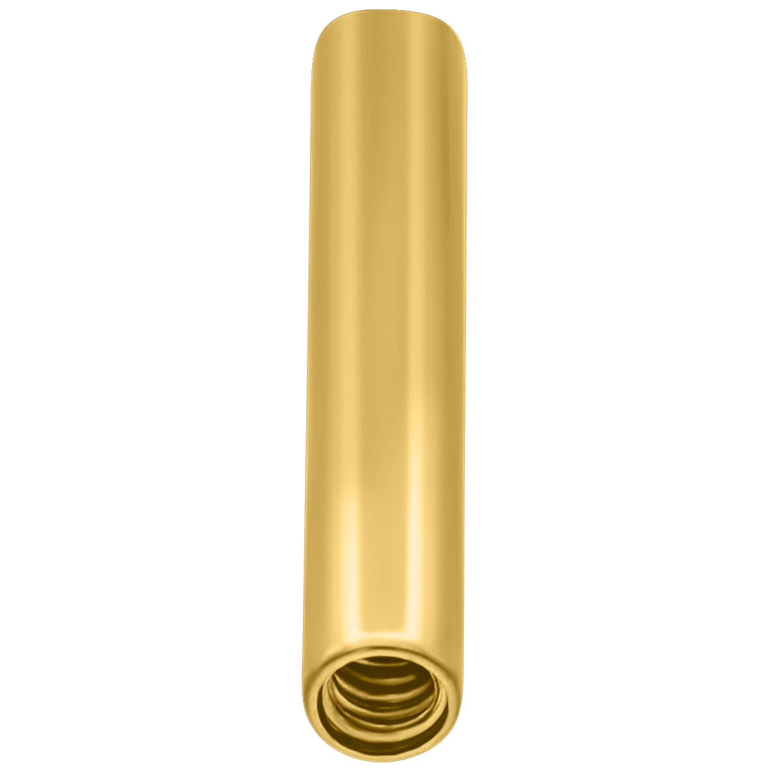 Piercing en titane doré à filetage interne Barre de piercing cylindrique dorée avec filetage interne sur fond blanc