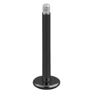 Piercing labret noir avec filetage externe en acier chirurgical sur fond blanc
