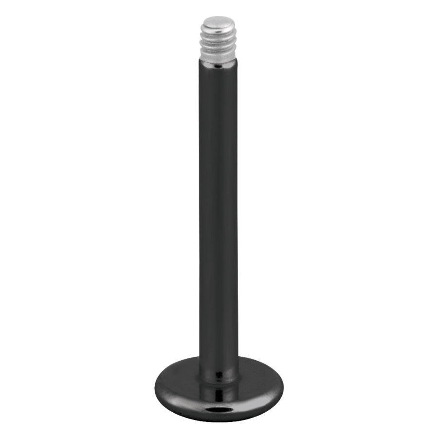 Labret Stud noir en acier chirurgical Piercing labret noir avec filetage externe en acier chirurgical sur fond blanc