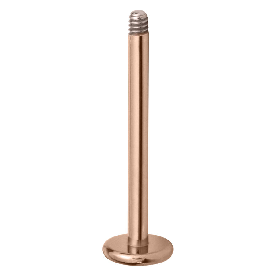 Micro Labret en titane rose doré Labret en titane rose doré avec filetage externe sur fond blanc