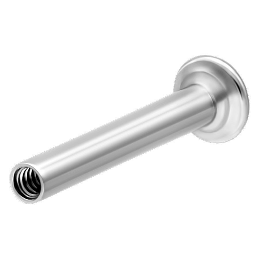 Mini tige en titane pour triple piercing en argent Mini tige en titane argentée avec filetage interne sur fond blanc