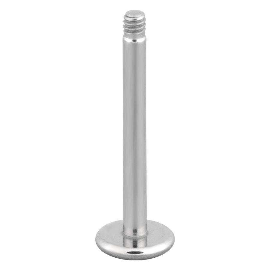 Barre Labret en Titane Argenté Barre labret en titane argenté avec filetage externe sur fond blanc