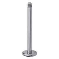 Clou labret en titane argenté sans boule Labret en titane argenté avec filetage extérieur sur fond blanc