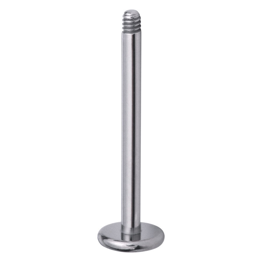 Clou labret en titane argenté sans boule Labret en titane argenté avec filetage extérieur sur fond blanc