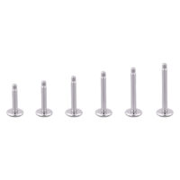 Labret en titane argenté sans boule Six labrets en titane argenté avec filetage extérieur sur fond blanc