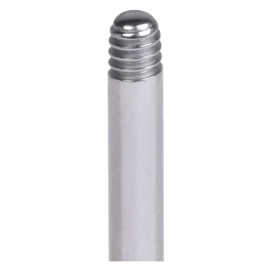Labret en titane argenté sans boule 1,2 mm Micro labret en titane argenté avec filetage extérieur sur fond blanc