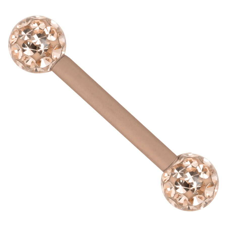 Barbell plaqué or rose avec boules en cristal Barbell plaqué or rose avec boules en cristal scintillantes sur fond blanc