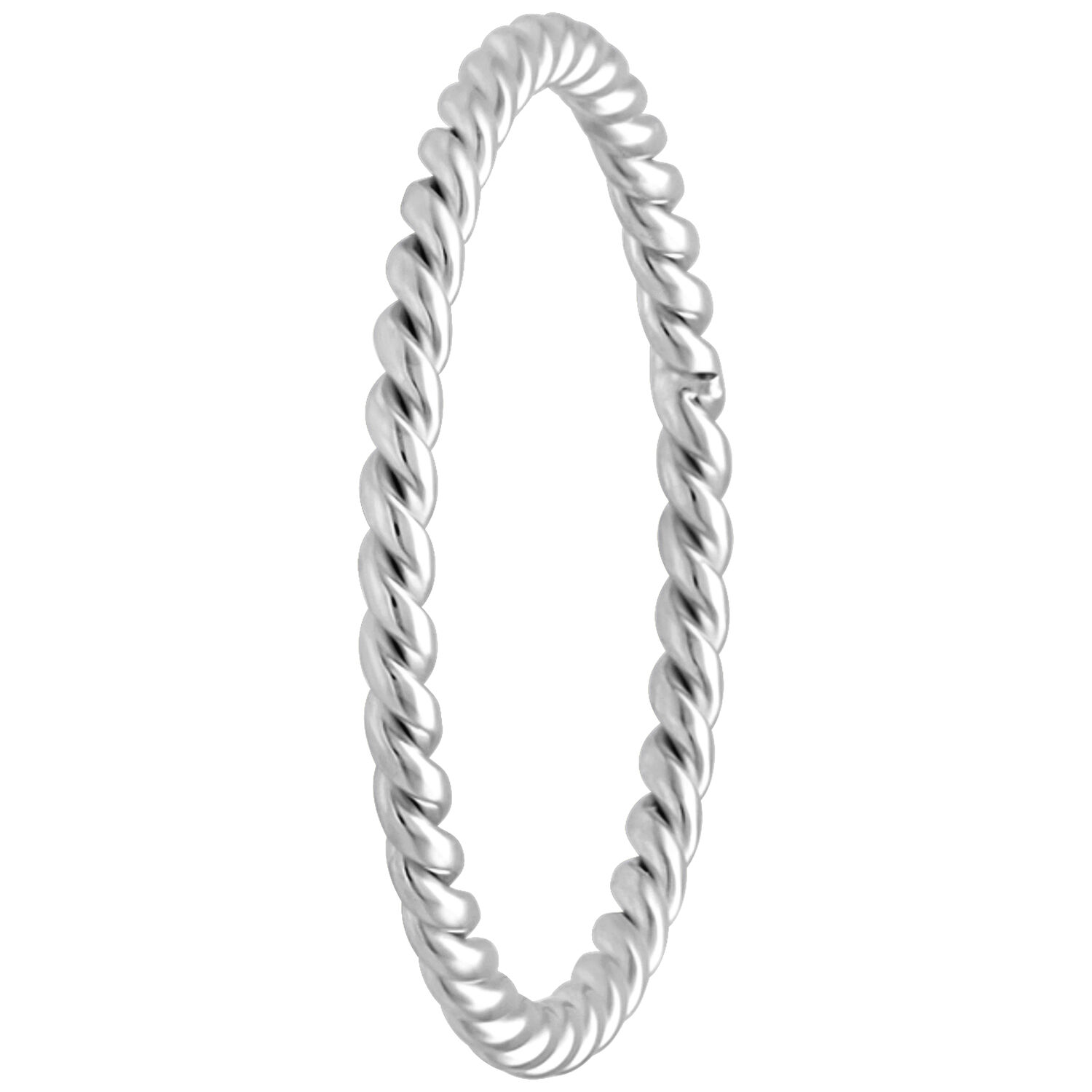 Bague torsadée argentée en acier chirurgical 17 mm Élégante bague torsadée argentée en acier chirurgical 316L sur fond blanc