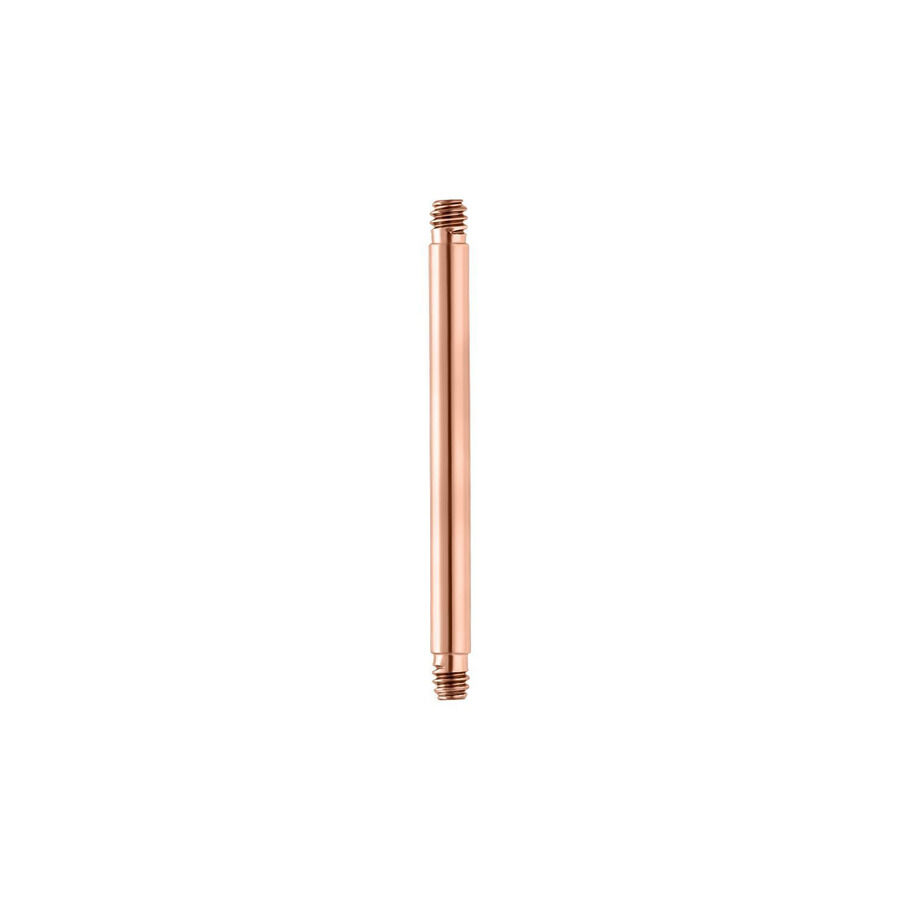 Barbell de piercing en or rose 1,6mm 16mm Piercing en titane or rose avec filetage externe sur fond blanc