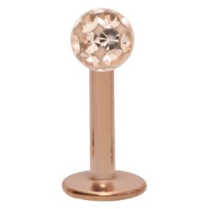 Labret en or rose avec boule en cristal de 4 mm sur fond blanc