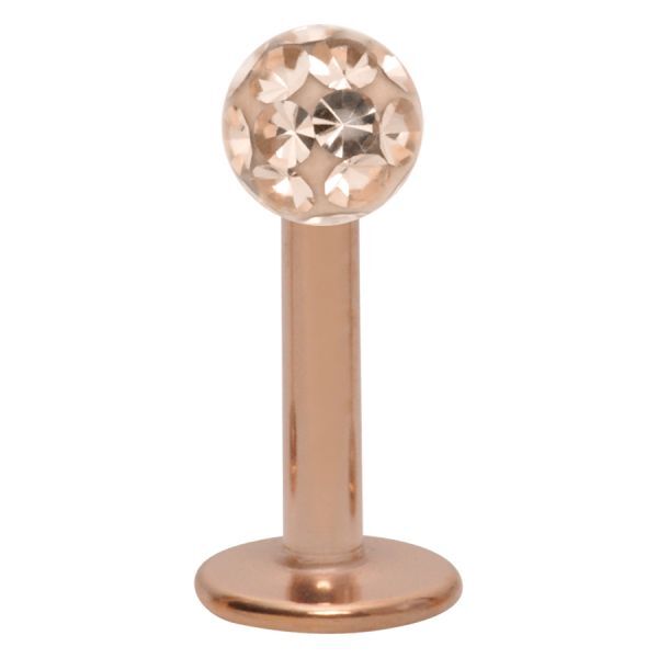 Labret en or rose avec boule en cristal 4 mm Labret en or rose avec boule en cristal de 4 mm sur fond blanc