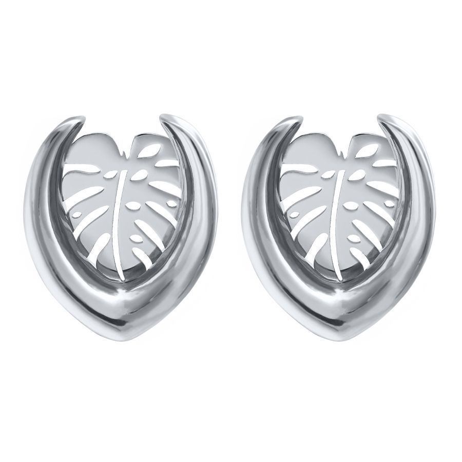 Selles d'oreilles argentées en forme de Monstera, 6,0 mm, sur fond blanc
