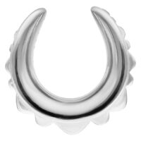 Selle d'oreille argentée avec motif floral Selle d'oreille argentée en forme de fer à cheval avec décorations florales sur fond blanc