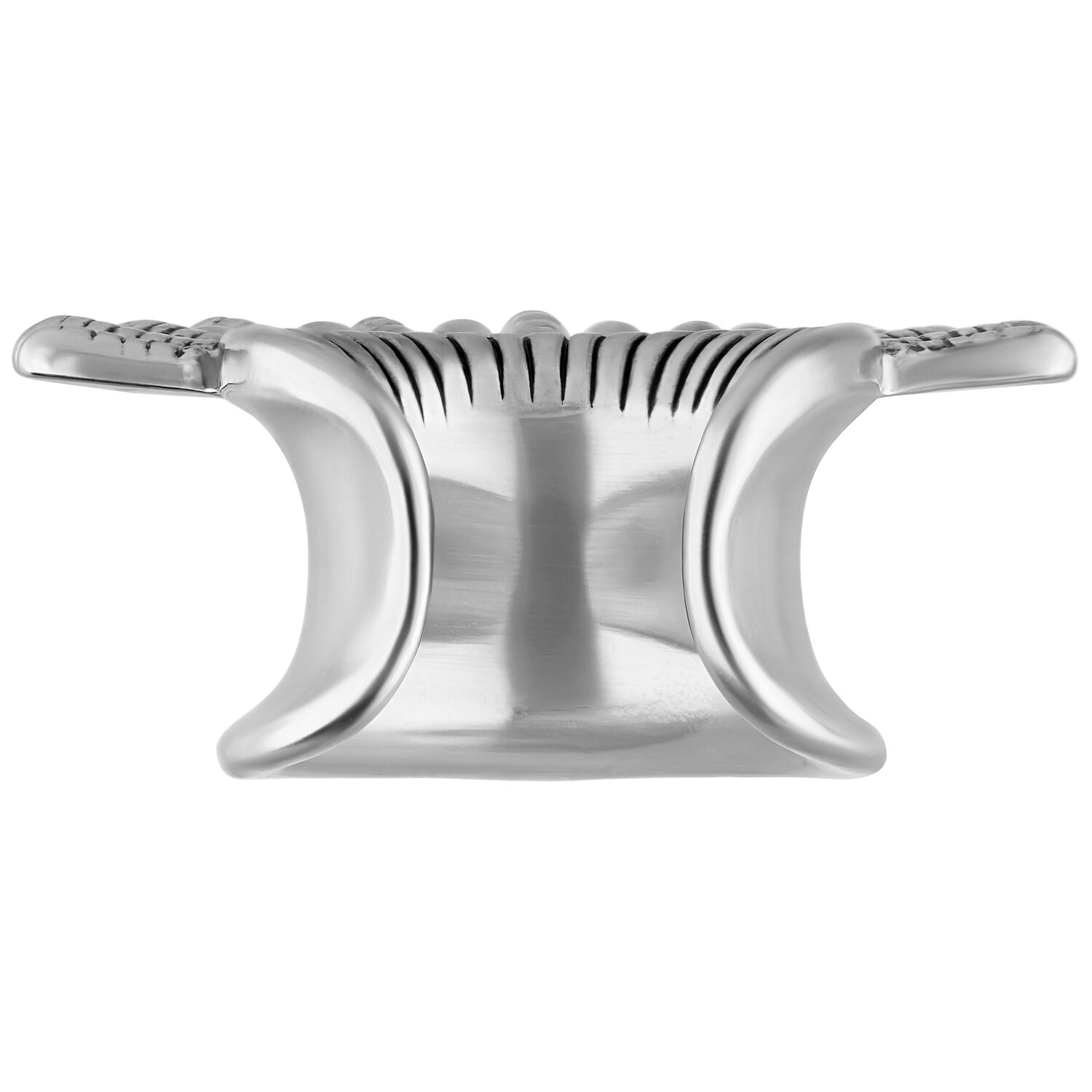 Earsaddle Indiana argent en acier chirurgical Earsaddle argent en acier chirurgical avec design incurvé sur fond blanc