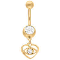 Banane dorée pour nombril avec pendentif en cristal clair sur fond blanc