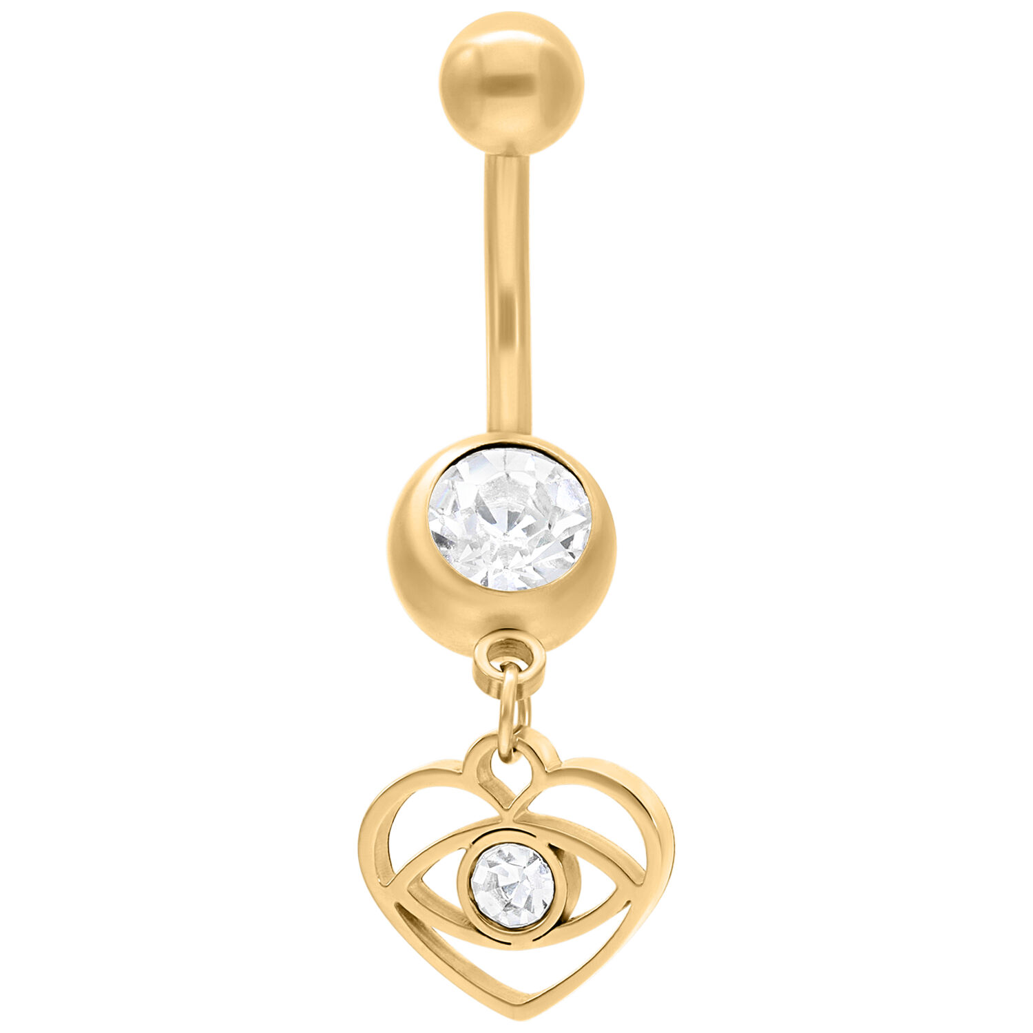 Banane dorée pour nombril avec pendentif en cristal clair sur fond blanc