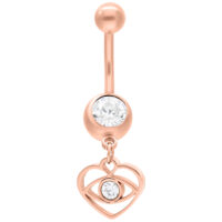 Bananabell en or rose avec cristal clair et design de cœur suspendu sur fond blanc