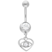 Banane en argent avec cristal et pendentif cœur suspendu sur fond blanc