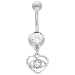 Banane en argent avec cristal et pendentif cœur suspendu sur fond blanc