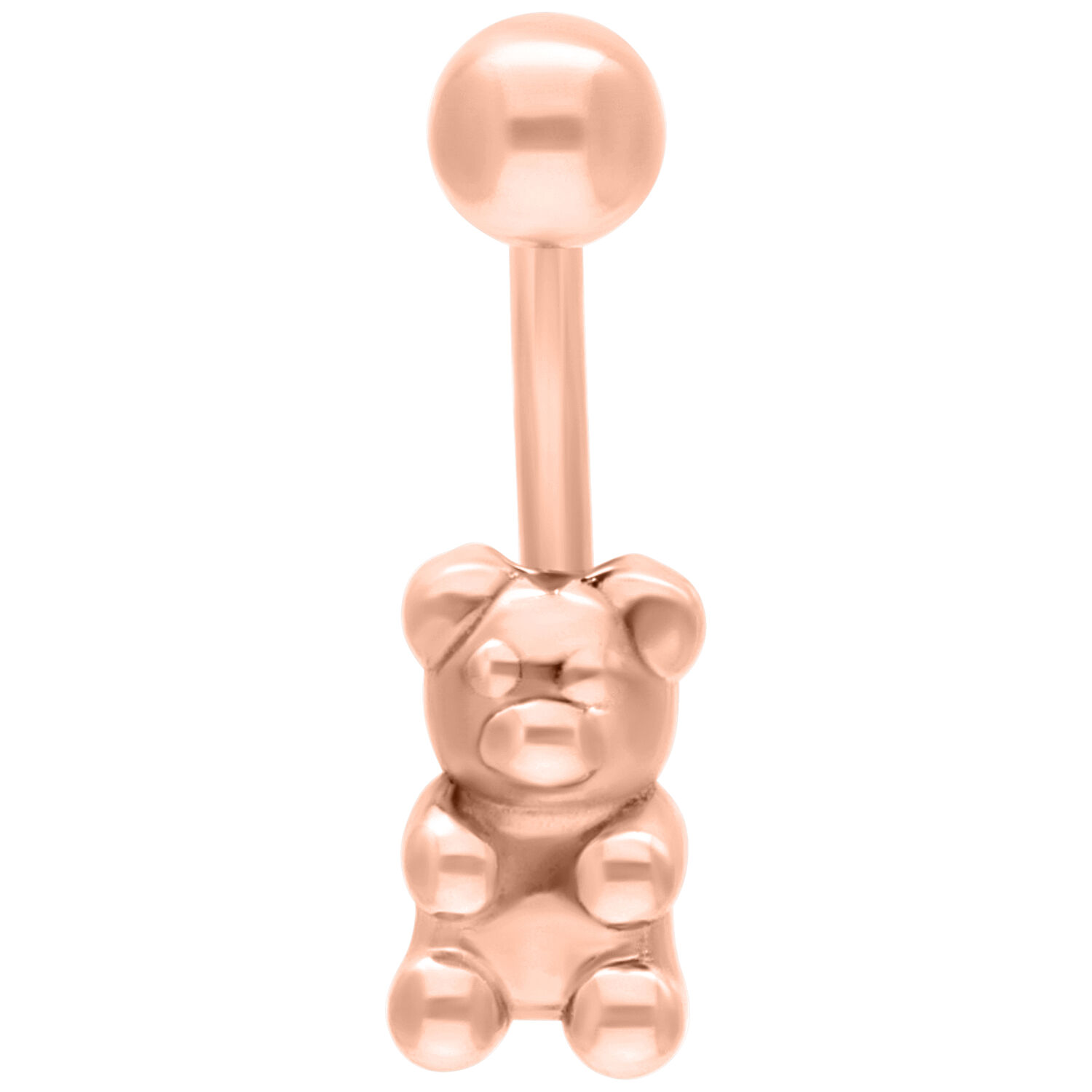 Piercing nombril en or rose avec design Gummi Bear sur fond blanc