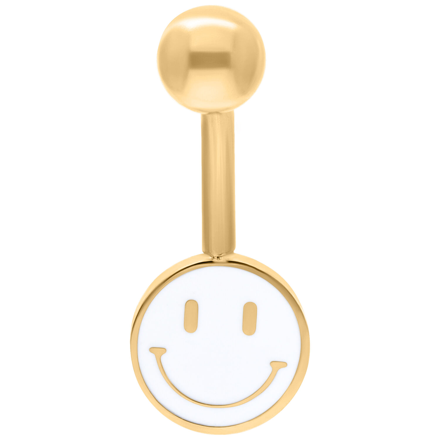 Piercing nombril doré avec pendentif Smiley blanc sur fond blanc
