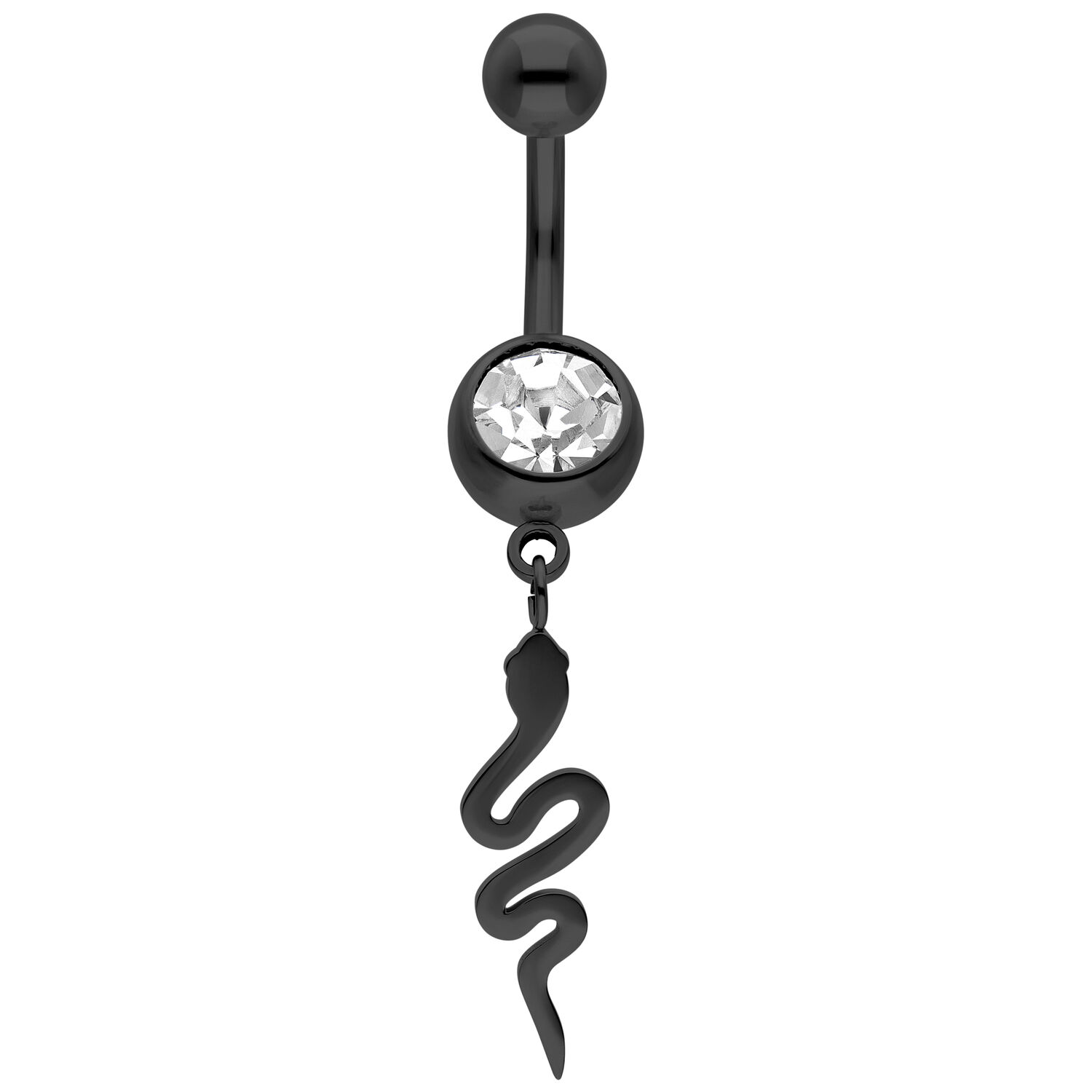 Banane noire avec pendentif serpent et cristal clair sur fond blanc