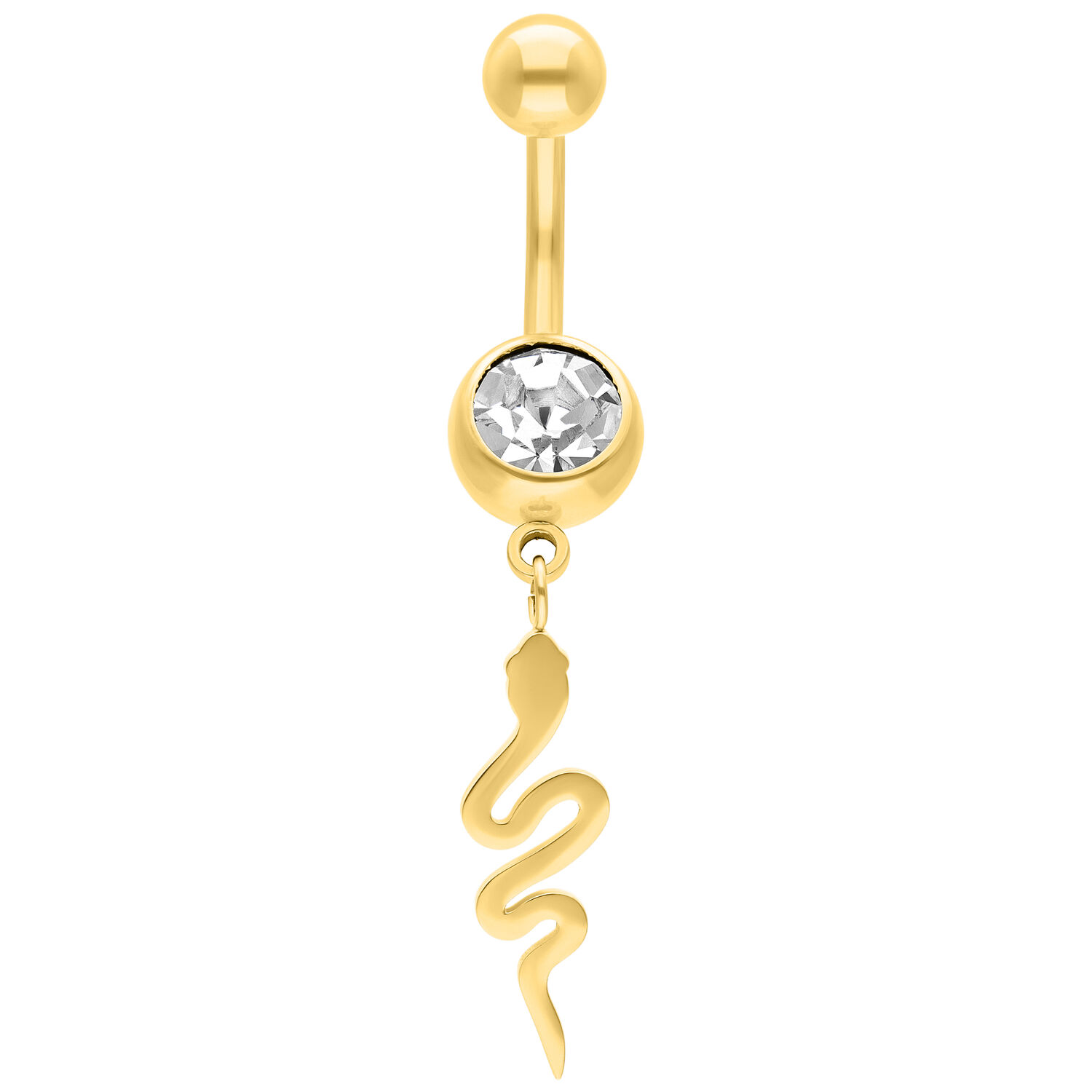 Banane dorée avec cristal et pendentif serpent sur fond blanc