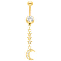 Bananabell doré avec cristal clair et pendentif lune sur fond blanc