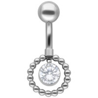 Banane en argent avec cristal et anneau de perles Piercing de nombril en argent avec cristal et anneau de perles sur fond blanc
