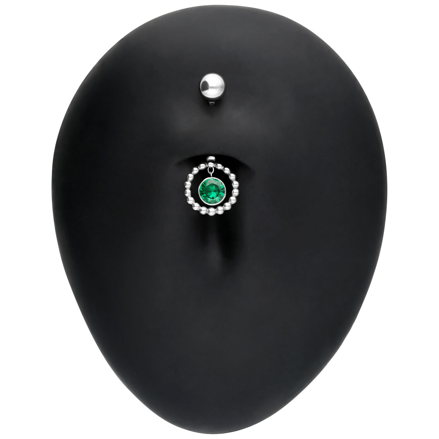 Bubble Circle Bananabel en vert émeraude Piercing de nombril en argent avec cristal vert émeraude sur fond noir
