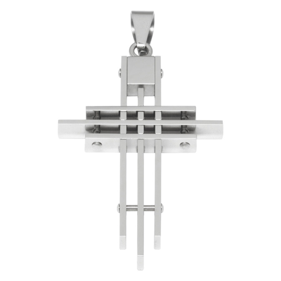 Pendentif croix en acier chirurgical argenté Pendentif croix en acier chirurgical 316L argenté sur fond blanc