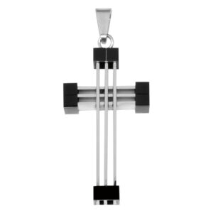 Pendentif croix en acier chirurgical 316L argenté sur fond blanc