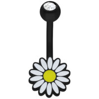 Micro Bananabell noir Daisy avec cristal Bananabell noir avec pendentif marguerite et cristal clair sur fond blanc