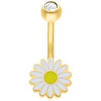 Micro Bananabell Piercing doré Daisy Bananabell doré avec design de marguerite et cristal, sur fond blanc
