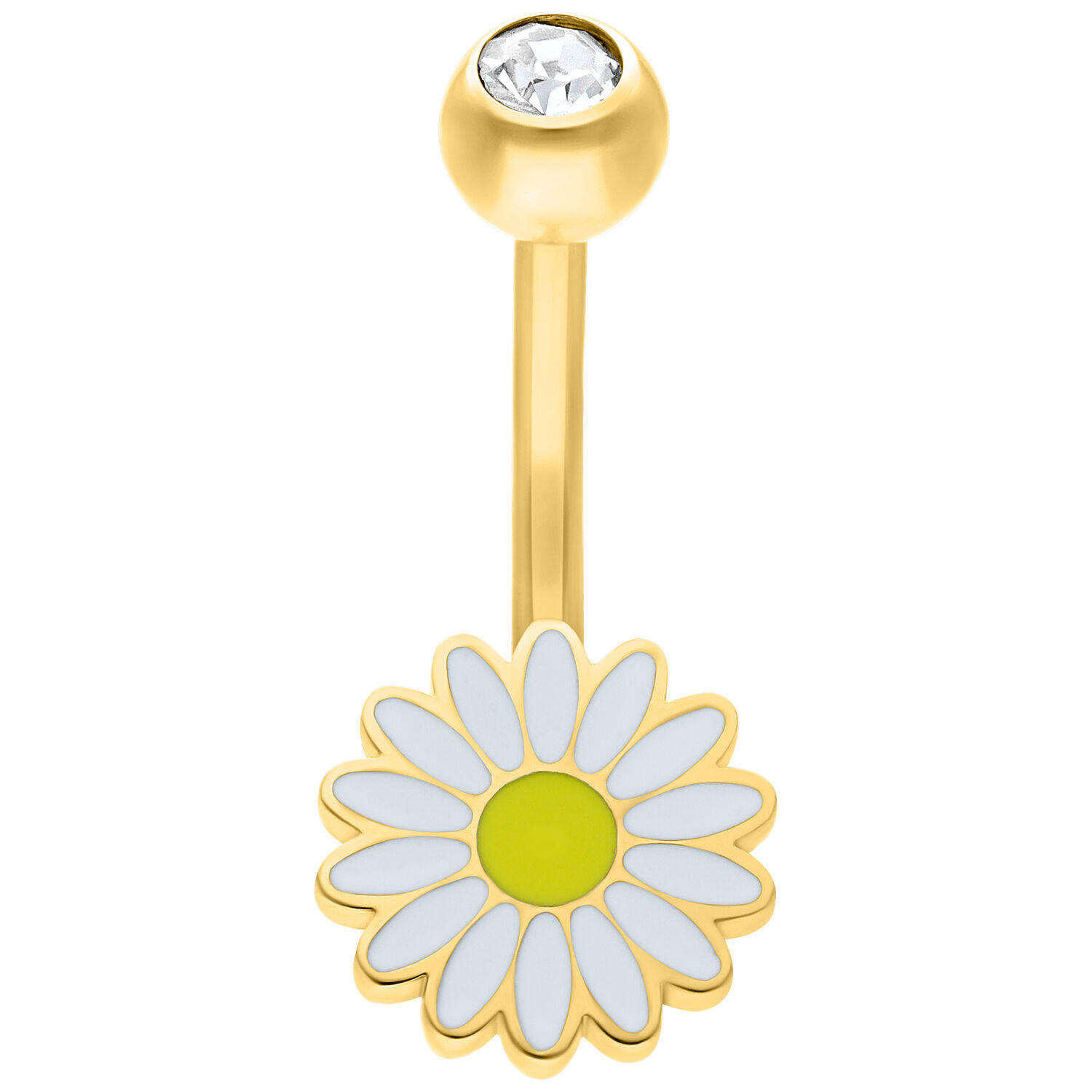 Micro Bananabell Piercing doré Daisy Bananabell doré avec design de marguerite et cristal, sur fond blanc