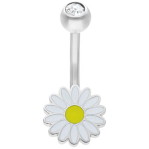 Micro Bananabell argent avec pendentif marguerite et cristal clair
