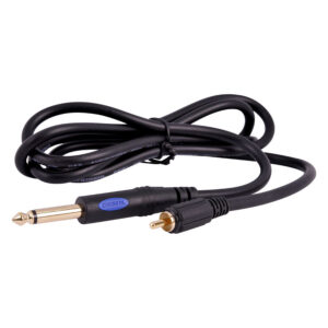 Cordon Clip noir avec connecteur RCA, sur fond blanc